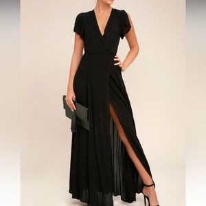 Lulus Heart of Marigold Black Wrap Maxi Dress size XS